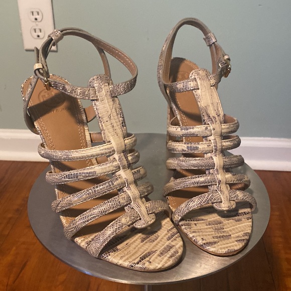 TORY BURCH LEATHER ANIMAL PRINT GLADIATOR SANDALS - Picture 2 of 11